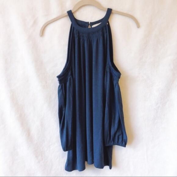 LOFT Blue Smocked Cold Shoulder Top - Picture 3 of 7